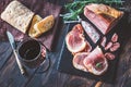 Red wine with prosciutto ham Royalty Free Stock Photo