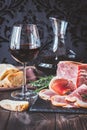 Red wine with prosciutto ham Royalty Free Stock Photo