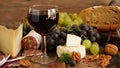 Red wine with sausage, cheese, bread Royalty Free Stock Photo