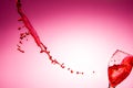 Red wine splashing out of falling glass on bright pink background with copy space Royalty Free Stock Photo