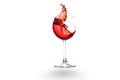 Red wine splashing out of a wine glass, isolated on white Royalty Free Stock Photo