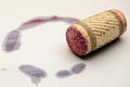 Red wine stain and cork Royalty Free Stock Photo