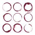 Red wine stains. Traces wine splashes set. Vector.