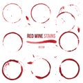 Red wine stains on white background