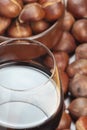 Red wine and sweet chestnuts. Royalty Free Stock Photo