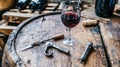 Red wine tasting cellar vintage tools Royalty Free Stock Photo