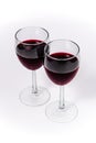 Red Wine in two glasses angle perspective Royalty Free Stock Photo