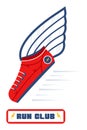 Red winged sneaker symbolizes speed, athleticism for running club logo. Fast paced runners ideal for sport team emblem Royalty Free Stock Photo