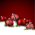 Red winter background with christmas balls.