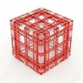 Red wireframe cube isolated on white background Royalty Free Stock Photo