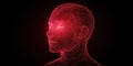 Red wireframe human head with glowing eye representing artificial intelligence and technology Royalty Free Stock Photo