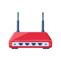 Red wireless router with antennas and ethernet ports simple flat illustration Royalty Free Stock Photo