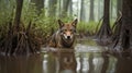 Red Wolf\'s Patrol in the American Swamp Land