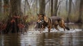 Red Wolf\'s Patrol in the American Swamp Land