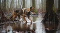 Red Wolf\'s Patrol in the American Swamp Land