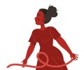 Red Woman Aggressor with Rope Abusing and Insulting Weak Vector Illustration
