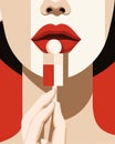 Red woman lipstick fashion beauty lady comic retro hand style face