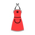 Red apron with lace for women with a pocket