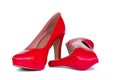 Red women`s high-heeled shoes isolated on white background Royalty Free Stock Photo