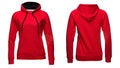 Red women`s hoodies, sweatshirt mockup, isolated on white background Royalty Free Stock Photo