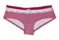 Red women`s panties with a pattern. Isolate on white