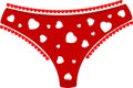 Red women\'s panties underpants bikini with white hearts pattern for romantic Valentines day