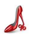 Red women shoe and percent on white background. Isolated 3d illustration