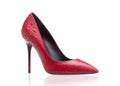 Red women shoes made of ostrich leather