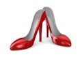 Red women shoes on white background. Isolated 3d illustration Royalty Free Stock Photo