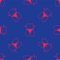 Red Women waist icon isolated seamless pattern on blue background. Vector