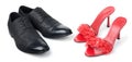 Red womens and black mens shoes
