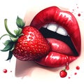 red wonab lips with juicy strawberry watercolor paint