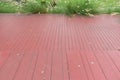 Red wood plank patio floor in outdoor garden Royalty Free Stock Photo