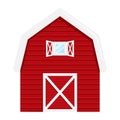 Red wooden barn isolated on white background. Farm warehouse with large door and windows. foreground. Vector