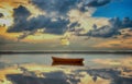 Red wooden boat on Lake Romantic