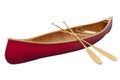 Red wooden canoe with paddles isolated on a white background Royalty Free Stock Photo