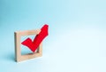 red wooden checkmark for voting on elections on a blue background. Presidency or parliamentary elections, a referendum. Survey Royalty Free Stock Photo