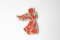 Red wooden christmas angel ornament on white Royalty Free Stock Photo