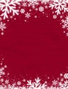 Red Wooden christmas background with blurred white snowflakes, v