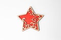 Red wooden christmas star ornament on white Royalty Free Stock Photo