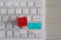 Red wooden cube with cloud icon and keyboard with text Cloud Computing Royalty Free Stock Photo