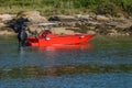 Red wooden fishing boat moored Royalty Free Stock Photo