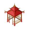 Red Wooden Gazebo in Oriental Style as Asian Architecture Isometric Vector Illustration Royalty Free Stock Photo