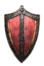 Red wooden shield, isolated on white background Royalty Free Stock Photo
