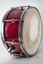 Red Wooden snare drum isolated on a white background. Rock Music Royalty Free Stock Photo