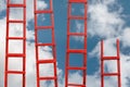 Several Red Stairways To Heaven. The Road To Success. Achievement Of Goals Career Concept Royalty Free Stock Photo