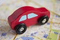Red Wooden Toy Car On Road Map Royalty Free Stock Photo