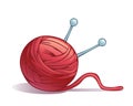 Red wool ball with knitting needles Royalty Free Stock Photo