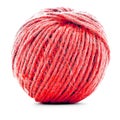 Red wool skein, knitting thread roll isolated on white background