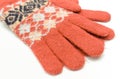 Red woolen gloves on white background. Womanly clothes Royalty Free Stock Photo